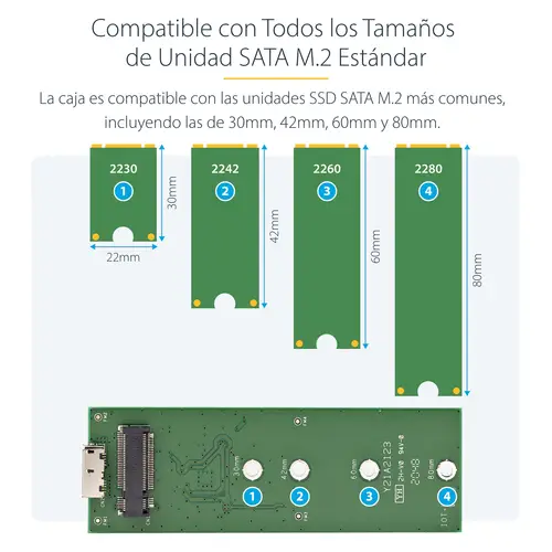 Caja USB 3.0 (5Gbps) a SSD M.2 de Aluminio con UASP - Negro - SATA NGFF M.2 con B Key y B+M Key - Caja Portátil Externa M.2 - No es Compatible con NVMe / AHCI - Imagen 9