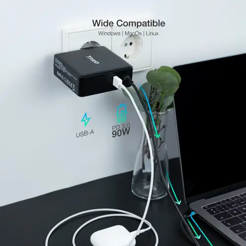 TQLC-USBC90PD adaptador e inversor de corriente Auto 90 W Negro - Imagen 4