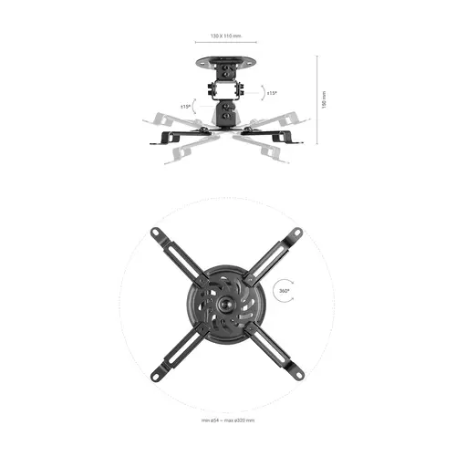 Soporte Universal Giratorio, Inclinable de Techo para Proyector 13.5Kg, Negro - Imagen 4