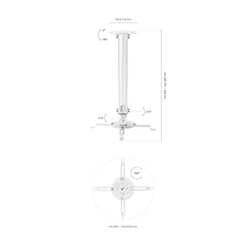 Soporte Universal Giratorio, Inclinable y Extensible de Techo para Proyector 13.5Kg, Blanco - Imagen 5