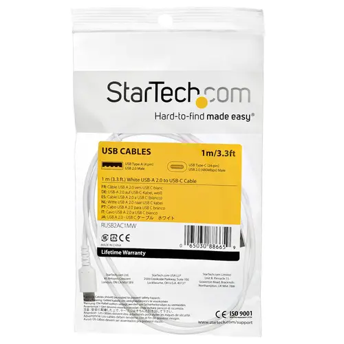 Cable de Carga USB-A a USB-C de 1m - Cable de Carga Rápida y Sincronización USB 2.0 de Servicio Pesado - Cable de Datos USB 2.0- Resistente con Fibra de Aramida - M/M - 3A - Blanco - Imagen 7