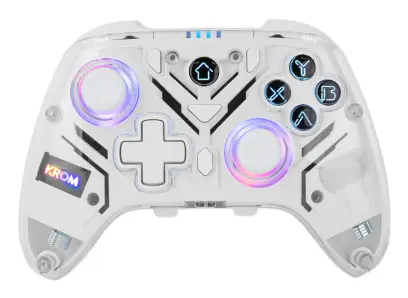 NXKROMKRYSTAL mando y volante Transparente, Blanco Bluetooth/USB Palanca de mando Digital Android, Nintendo Switch, Nintendo Switch 2, PC, iOS