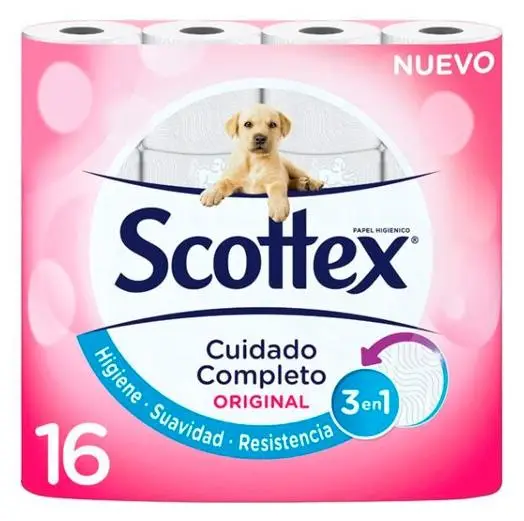 SCOTTEX ORIGINAL PAPEL HIGIÉNICO DOBLE CAPA PACK DE 16 ROLLOS