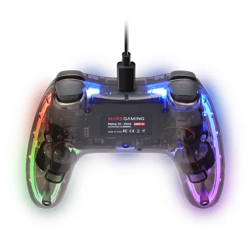 MGP-C, Gamepad Profesional Neón RGB, Vibración Háptica Dual, Joysticks Analógicos, Mando para PC, Switch, PS3, Raspberry Pi, Mac, Android, Transparente, MGPC, Transparente - Imagen 4