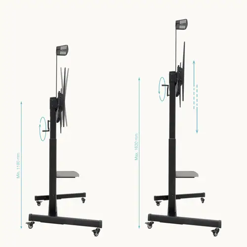 AQUILES Soporte de Suelo con Ruedas con Regulación de Altura para Pantallas 60"-100", Negro - Imagen 3