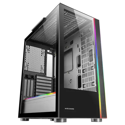 MC-ULT, Caja Gaming Custom XXL E-ATX, Doble Cristal Templado 90º Sin Marco + Puerta Lateral, Soporte Completo Refrigeración Líquida, Torre PC con Diseño de Cámara Dual Vertical, Negro - Imagen 5
