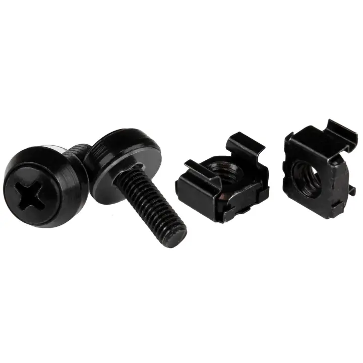 Paquete de 50 Tuercas Enjauladas y Tornillos 10-32 con Arandelas para Armario Rack de Servidores - Equipos de Red u Ordenador- para Agujeros Cuadrados - Negro - TAA