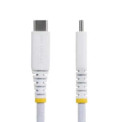 Cable de Carga USB-C Trenzado de 3m - Cable Cargador USB Tipo C para Portátil - Cable Resistente para Carga de Dispositivos - Trenzado de Nailon TPE - USB 2.0 - PD 60W 3A - Blanco - Imagen 2