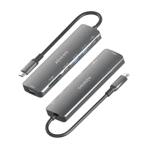 USB-C Dock 7 en 1, USB-C A, 1x HDMI, 2x USB-A, 1x USB-C, 1x USB-C PD 100W, 1x SD, 1x MicroSD, Gris, 15cm - Imagen 3