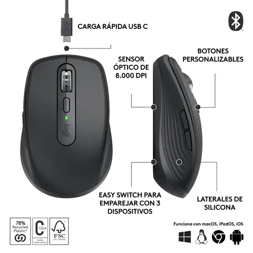 910-006929 ratón Oficina mano derecha RF Wireless + Bluetooth Laser 8000 DPI - Imagen 15