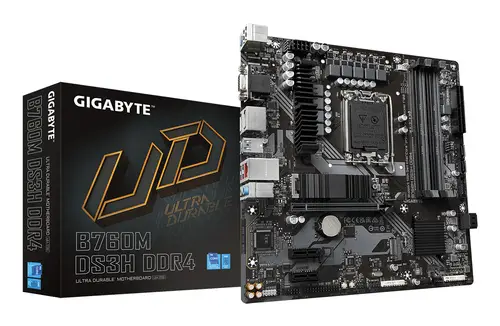 B760M DS3H DDR4 Placa base - Soporta CPUs Intel Core de 14ª generación, VRM digital de 6+2+1 fases, hasta 5333MHz DDR4 (OC), 2xPCIe 4.0 M.2, LAN 2.5GbE, USB 3.2 Gen2 - Imagen 1