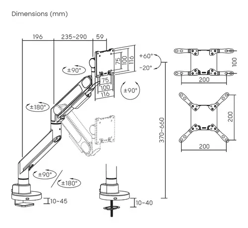 Soporte de mesa pro contrapeso giratorio e inclinable para monitor/TV 27kg (3 pivotes, 1 brazo) de 24-57, Negro - Imagen 7