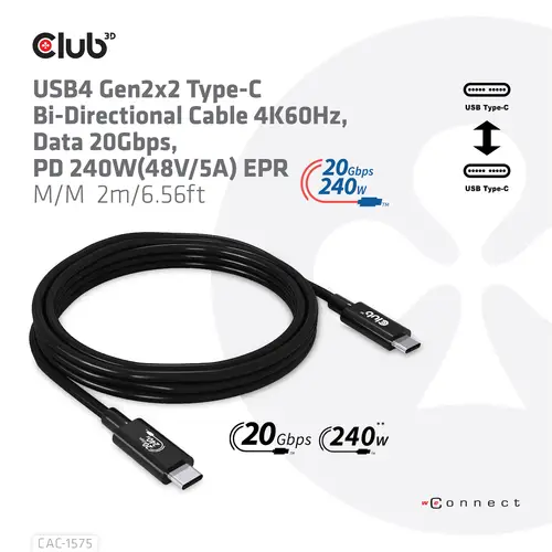 CAC-1575 cable USB USB4 Gen 2x2 2 m USB C Negro - Imagen 6