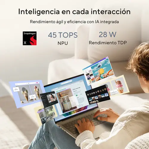 Zenbook 14 OLED UX3480QA-U1144W Copilot+ PC Copilot+ PC - Ordenador Portátil " WUXGA (Snapdragon X1-26-100, 16GB RAM, 256GB SSD, Adreno GPU, Windows 11 Home) Arctic Blue - Tec. QWERTY Esp - Imagen 6