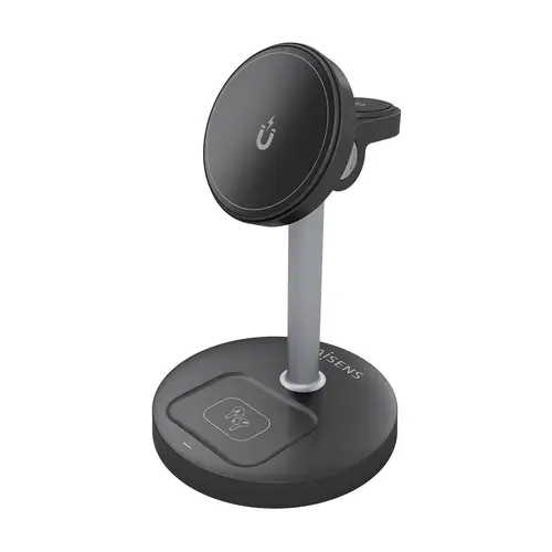 AISENS Cargador Inalambrico USB C 4 en 1 De 15W Para Movil  Apple Watch  Auriculares Con Estuche De Carga  Negro