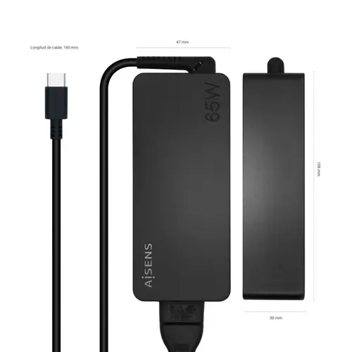 Cargador 65W PD3.0 1XUSB-C 1.8M, Negro - Imagen 3
