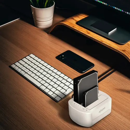 Estacion de Docking de Doble Bahia ASDS-D02W SATA 2.5/3.5 a USB 3.0/3.1 Gen1, Clone, Blanca - Imagen 6