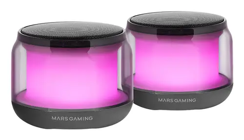 MS-AURA, Altavoces Bluetooth 5.3, Chipset DSP Personalizado 15W, Iluminación RGB con Diseño ClearView 360º, Altavoces Compactos con Caja de Control de Volumen y RGB, Entrada AUX-IN, Negro - Imagen 1