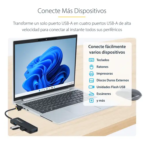 Hub USB-A de 4 Puertos - Ladrón USB de 4 Puertos - Alimentado por el Bus - USB 3.0 de 5Gbps - Hub Portátil para Viajes - Protección de Sobrecorriente - Imagen 12