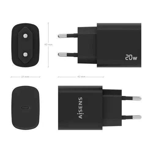 Cargador USB-C PD3.0 1 Puerto 1xUSB-C 20W, Negro - Imagen 4