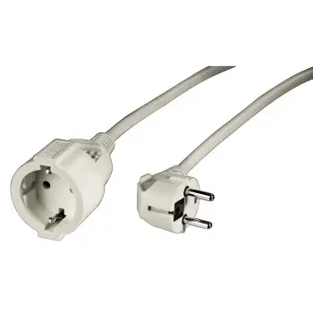 Cable con enchufe de 5m, seguro, resistente, color blanco.