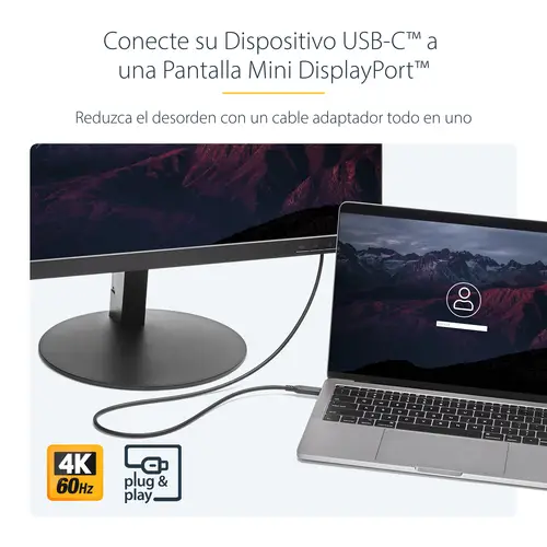 Cable 1,8m USB-C a Mini DisplayPort - 4K 60Hz - Black - Adaptador USB 3.1 Tipo C a mDP - Imagen 8