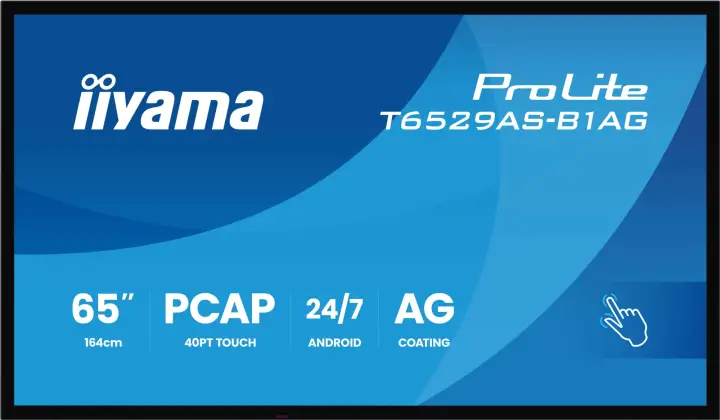 T6529AS-B1AG pantalla de señalización Panel plano interactivo 163,8 cm (64.5") LED Wifi 500 cd / m² 4K Ultra HD Negro Pantalla táctil Procesador incorporado Android 24/7