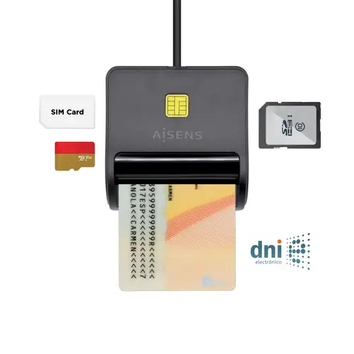 Lector de Tarjeta Inteligente DNI con Lector de Tarjetas SIM, SD, Micro SD, MMC, RS-MMC, MMC Micro, Negro - Imagen 1
