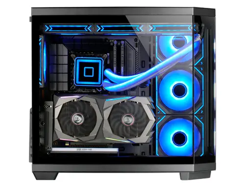 MC-3TCORE, Caja Gaming Custom ATX, Triple Ventana Cristal Templado Extraíble, Cámara Dual, Semitorre Compatible con Placas Base de Conector Inverso, Soporte Refrigeración Líquida, Negro - Imagen 2