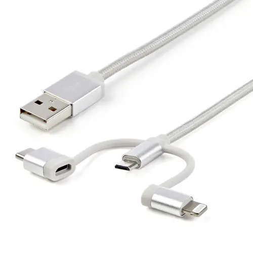 Cable Trenzado de 1m USB a Lightning USB-C y Micro USB - Cable Cargador para Teléfono Móvil iPhone iPad Tablet - Imagen 1