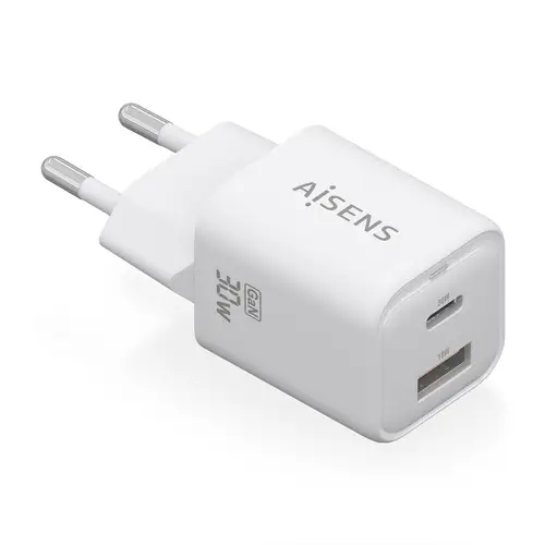 Cargador Gan 30W, 1xUSB-C PD3.0 QC4.0, 1xUSB-A QC3.0, Blanco - Imagen 1