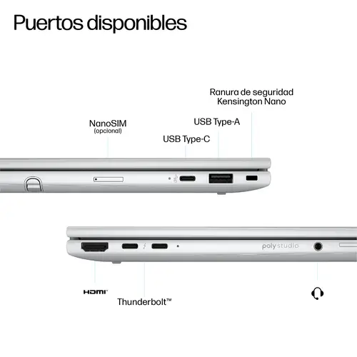 EliteBook 8 Flip G1i 13 inch Notebook AI PC Wolf Pro Security Edition Copilot+ PC Intel Core Ultra 5 225U Híbrido (2-en-1) 33,8 cm (13.3") Pantalla táctil WUXGA 16 GB LPDDR5x-SDRAM 512 GB SSD Wi-Fi 7 (802.11be) Windows 11 Pro Plata - Imagen 4