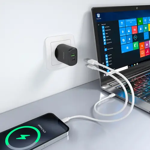 Cargador GaN 30W, 1xUSB-C PD3.0 QC4.0, 1xUSB-A QC3.0, Negro - Imagen 5