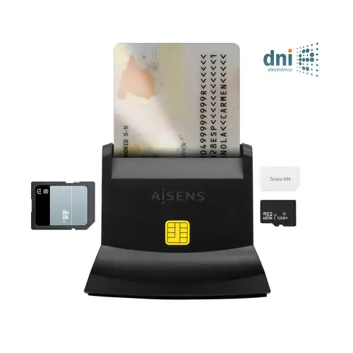 Lector De Tarjeta Dni Con Lector De Tarjetas SIM, SD, Micro SD, MMC, RS-MMC, MMC Micro, USB-C, Negro - Imagen 2