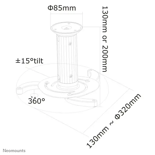 BEAMER-C80WHITE Soporte de techo para proyector - alt. 13-20 cm - movimiento completo - Imagen 11