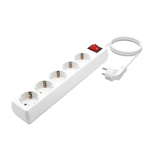 Base Multiple 5 Tomas con Interruptor con Cable 3×1.5mm2, Blanco, 1.4 m - Imagen 2