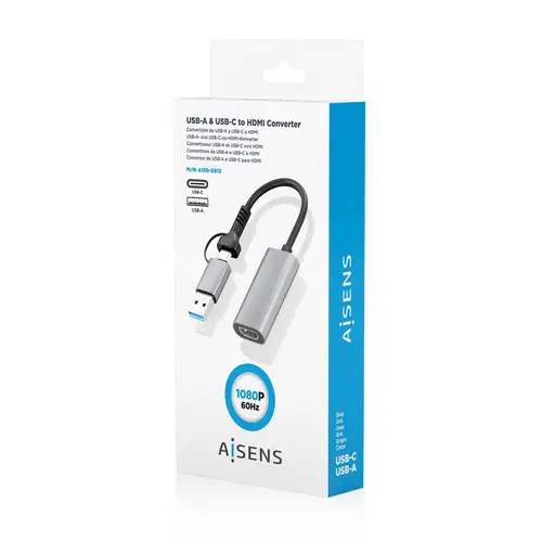 Conversor Aluminio USB-A+USB-C A HDMI 1080P@60Hz, USB-A/M+USB-C/M-HDMI/H, Gris, 15cm - Imagen 7