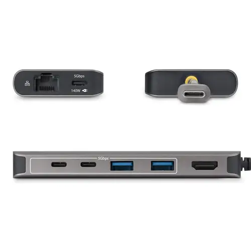 Mini Dock USB-C A HDMI - Adaptador Multipuertos - PD de 140W - 4K 60Hz - Hub USB 5 Puertos 5Gbps - GbE - Para MacBook / Dell / ThinkPad / HP - Imagen 2