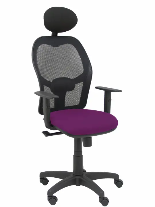 Silla Alocén malla negra asiento bali morado brazos regulables cabecero fijo