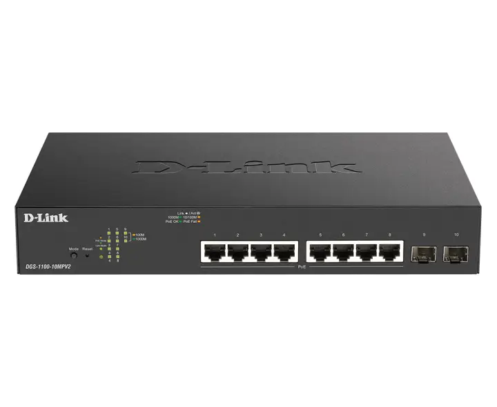 DGS-1100-10MPV2 Gestionado L2 Gigabit Ethernet (10/100/1000) Energía sobre Ethernet (PoE) 1U Negro