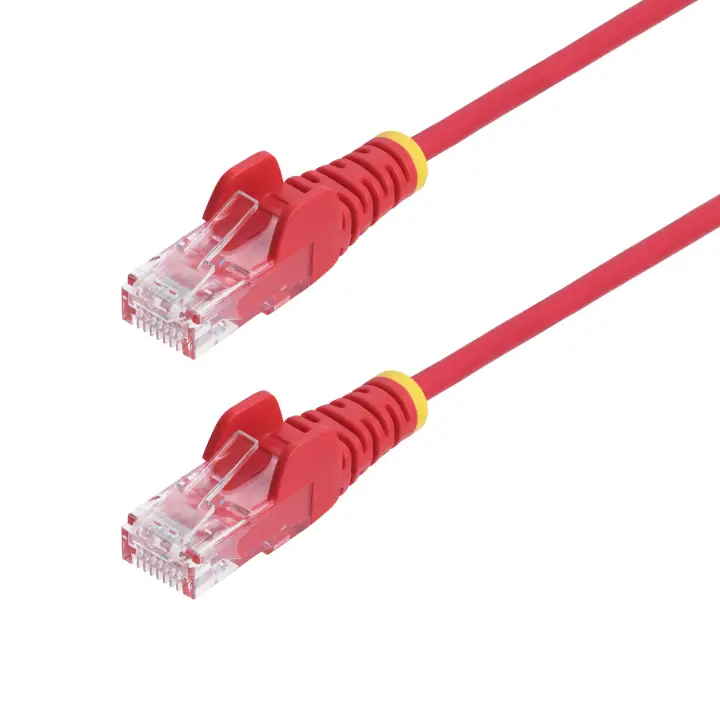 Cable de Red Ethernet CAT6 Delgado sin Enganches Rojo de 15m - Cable RJ45 Snagless Slim 28AWG - Alambre de Cobre Puro - PoE 100W - con Alivios de Tensión - LSZH - Probado con Fluke