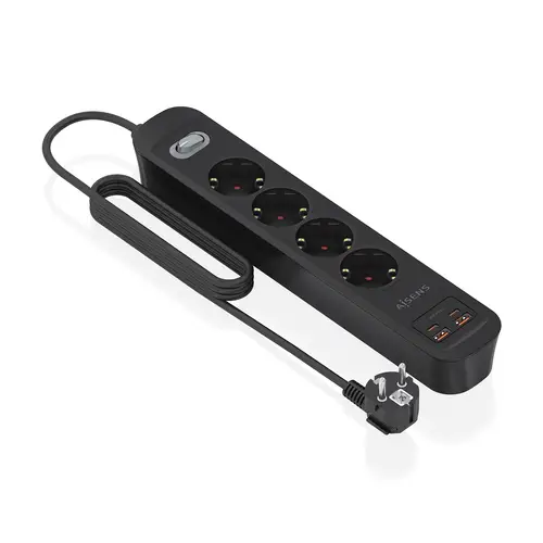 Regleta de Enchufes Multifuncion con 4 Tomas + Cargador PD3.0 20W 2xUSB-C, 2xUSB-A, 1.4m, Negro - Imagen 2