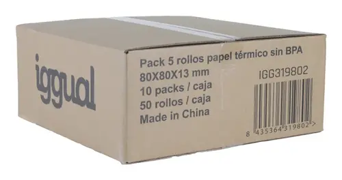 iggual Caja 50 rollos papel térmico sin BPA 80x80 - Imagen 3