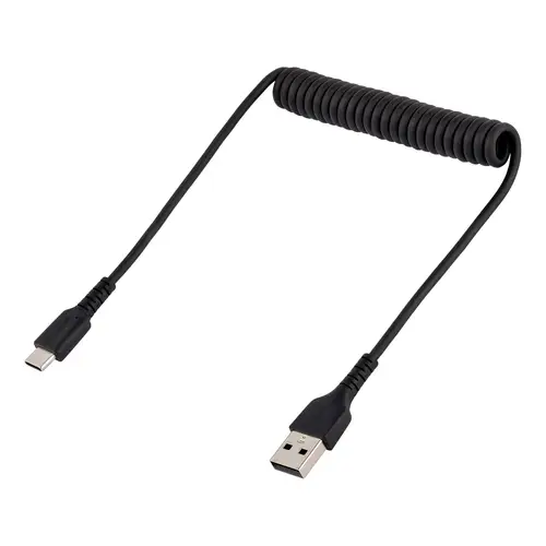 Cable de 50cm de Carga USB A a USB C, Cable USB Tipo C Rizado de Carga Rápida y Servicio Pesado, Cable USB 2.0 A a USBC, de Fibra de Aramida Resistente, Negro - Imagen 3