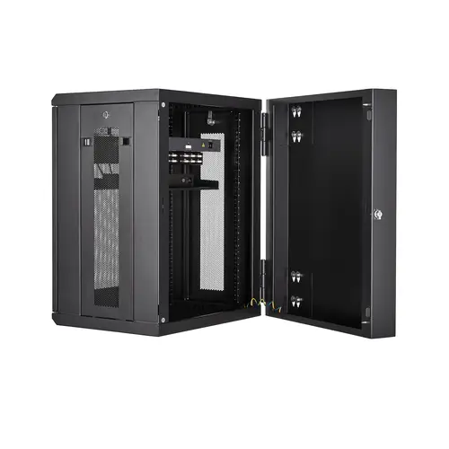 Armario Rack de Pared para Servidores 15U 19" 4 Columnas y Estante 1U - Rack de Servidores de Montaje en Pared con Bisagra - Rack Ventilado para Equipo de Red - Imagen 4