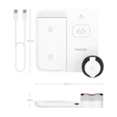 AISENS Cargador Inalambrico USB C 4 en 1 De 15W Para Movil  Apple Watch  Auriculares Con Estuche De Carga  Blanco - Imagen 5