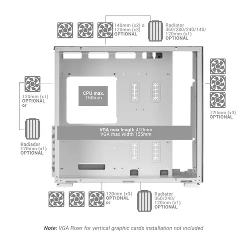 MC-Nova, Torre Gaming Custom XXL E-ATX Aluminio, Doble Ventana Completa Cristal Templado, Estructura Modular Doble Cámara, USB-C - Imagen 7