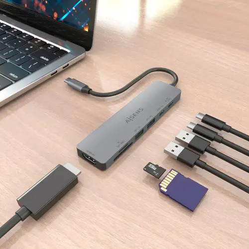 USB-C Dock 7 en 1, USB-C a 1xHDMI, 2xUSB-A, 1xUSB-C, 1xUSB-C PD 100W, 1xSD, 1xMicroSD, Gris, 15cm - Imagen 5