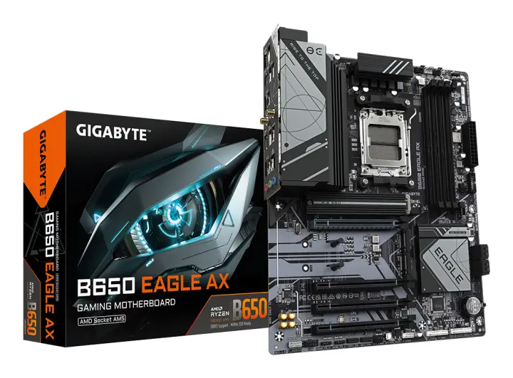 B650 EAGLE AX Placa base - AMD Ryzen serie 9000, VRM de 12+2+2 fases, hasta 7600 MHz DDR5 (OC), 1xPCIe 5.0 + 2xPCIe 4.0 M.2, LAN GbE, WIFI 6E, USB 3.2 Gen 2