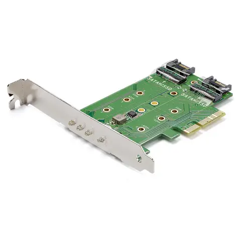 Tarjeta Adaptadora de 3 Puertos M.2 NGFF para SSD - Soporta 1x SSD M.2 PCIe NVMe - 2x SSD M.2 SATA III - Adaptador PCIe 3.0 - Imagen 1